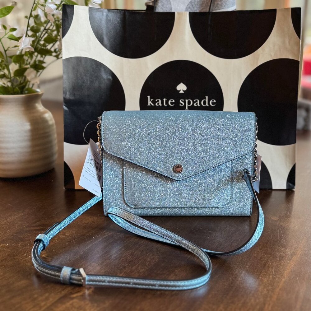 Kate Spade Tinsel Glitter Flap Crossbody Envelope Purse - Frosty Sky